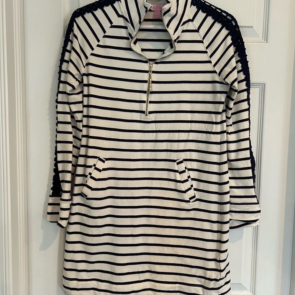 Lilly Pulitzer Navy and White Striped Zip-Up
